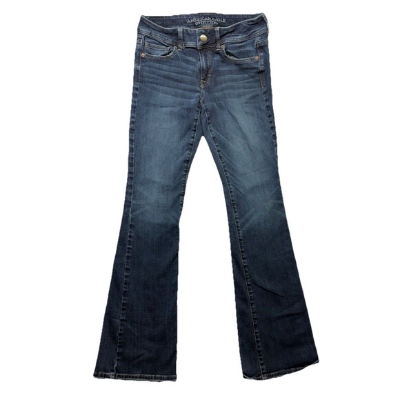 American Eagle Kick Boot Jeans Womens 4 Reg Bootcut Low Rise Embroidered Denim - Picture 1 of 5